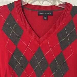 Banana Republic Men’s Red Argyle Lightweight Vneck Sweater Size Large